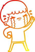 warm gradient line drawing cartoon man crying vector