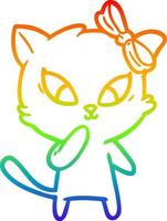 rainbow gradient line drawing cartoon cat vector