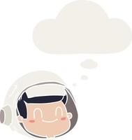 cartoon astronaut face and thought bubble in retro style vector