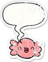 cartoon wrapped candy and speech bubble distressed sticker vector