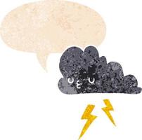 caricatura, nube de tormenta, y, burbuja del discurso, en, retro, textura, estilo vector