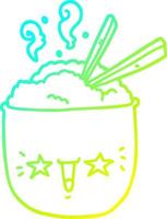 cold gradient line drawing cartoon rice bowl with face vector