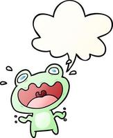 cute cartoon frog frightened and speech bubble in smooth gradient style vector
