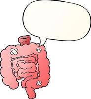 cartoon repaired intestines and speech bubble in smooth gradient style vector