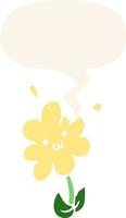 cartoon flower and speech bubble in retro style vector