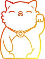 warm gradient line drawing cartoon cat waving vector