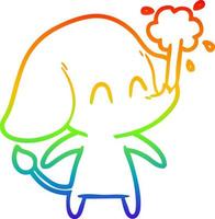 dibujo de línea de gradiente de arco iris lindo elefante de dibujos animados arrojando agua vector