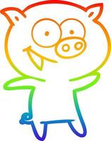 dibujo de línea de gradiente de arco iris dibujos animados de cerdo alegre vector
