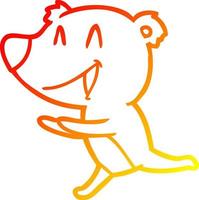 dibujo de línea de gradiente cálido dibujos animados de oso corriendo vector