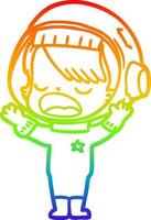 rainbow gradient line drawing cartoon astronaut girl talking vector