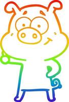 rainbow gradient line drawing happy cartoon pig vector