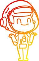 warm gradient line drawing happy cartoon astronaut man vector