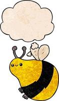 cartoon bee and thought bubble in grunge texture pattern style vector