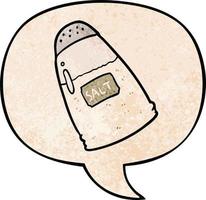 cartoon salt shaker and speech bubble in retro texture style vector