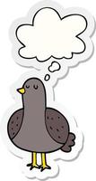 cartoon bird and thought bubble as a printed sticker vector