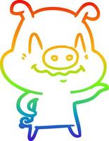 rainbow gradient line drawing nervous cartoon pig vector