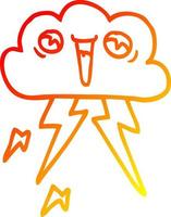 warm gradient line drawing cartoon lightening cloud vector