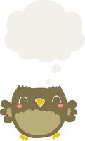 cute cartoon owl and thought bubble in retro style vector