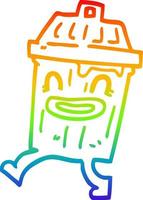 rainbow gradient line drawing cartoon waste bin vector