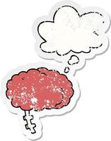 cartoon brain and thought bubble as a distressed worn sticker vector