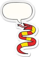 hissing cartoon snake and speech bubble sticker vector