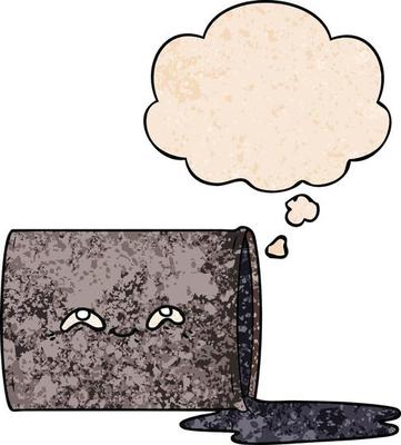 cartoon oil drum and thought bubble in grunge texture pattern style