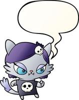 cute cartoon tough cat girl and speech bubble in smooth gradient style vector