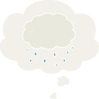 nube de lluvia de dibujos animados y burbuja de pensamiento en estilo retro vector