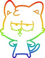 rainbow gradient line drawing bored cartoon cat vector