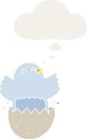 cartoon hatching chicken and thought bubble in retro style vector
