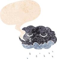 cartoon rain cloud and speech bubble in retro textured style vector