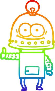 rainbow gradient line drawing happy carton robot with light bulb vector