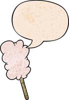 cartoon candy floss on stick and speech bubble in retro texture style vector