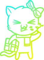 cold gradient line drawing cartoon cat vector