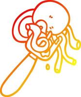 warm gradient line drawing cartoon spaghetti and meatballs on fork vector