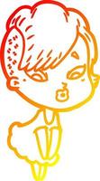 warm gradient line drawing cartoon surprised girl vector