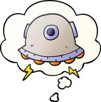 cartoon UFO and thought bubble in smooth gradient style vector