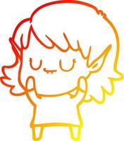 dibujo de línea de gradiente cálido niña elfa de dibujos animados feliz con vestido vector