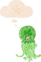 cartoon jellyfish and thought bubble in retro textured style vector