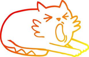 warm gradient line drawing cartoon yawning cat vector