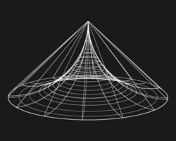 Cyber distorted grid, retro punk design element. Wireframe wave geometry grid on black background. Vector illustration