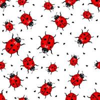 Ladybugs with heart, spring seamless vector pattern