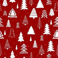 Seamless pattern with stylized Christmas trees on red background. vector