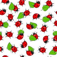 Seamless pattern with ladybugs and green leaves vector