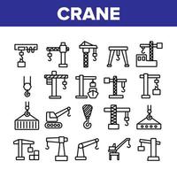 Crane Building Machine Collection Icons Set Vector