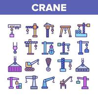 Crane Building Machine Collection Icons Set Vector