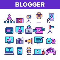 iconos de línea delgada de blogger de color establecer vector