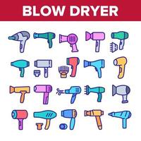 Blow Dryer Device Collection Icons Set Vector