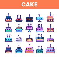 Color Birthday Cake Sign Icons Set Vector