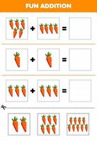 Education game for children fun addition by cut and match cartoon vegetable carrot pictures worksheet vector